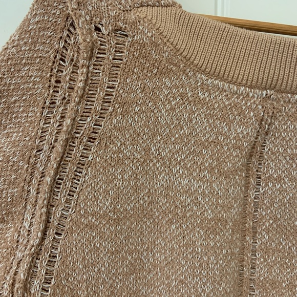 Free People Beige Pink Sand Combo Textured Long Sleeve V Neck Sweater - Picture 5 of 12